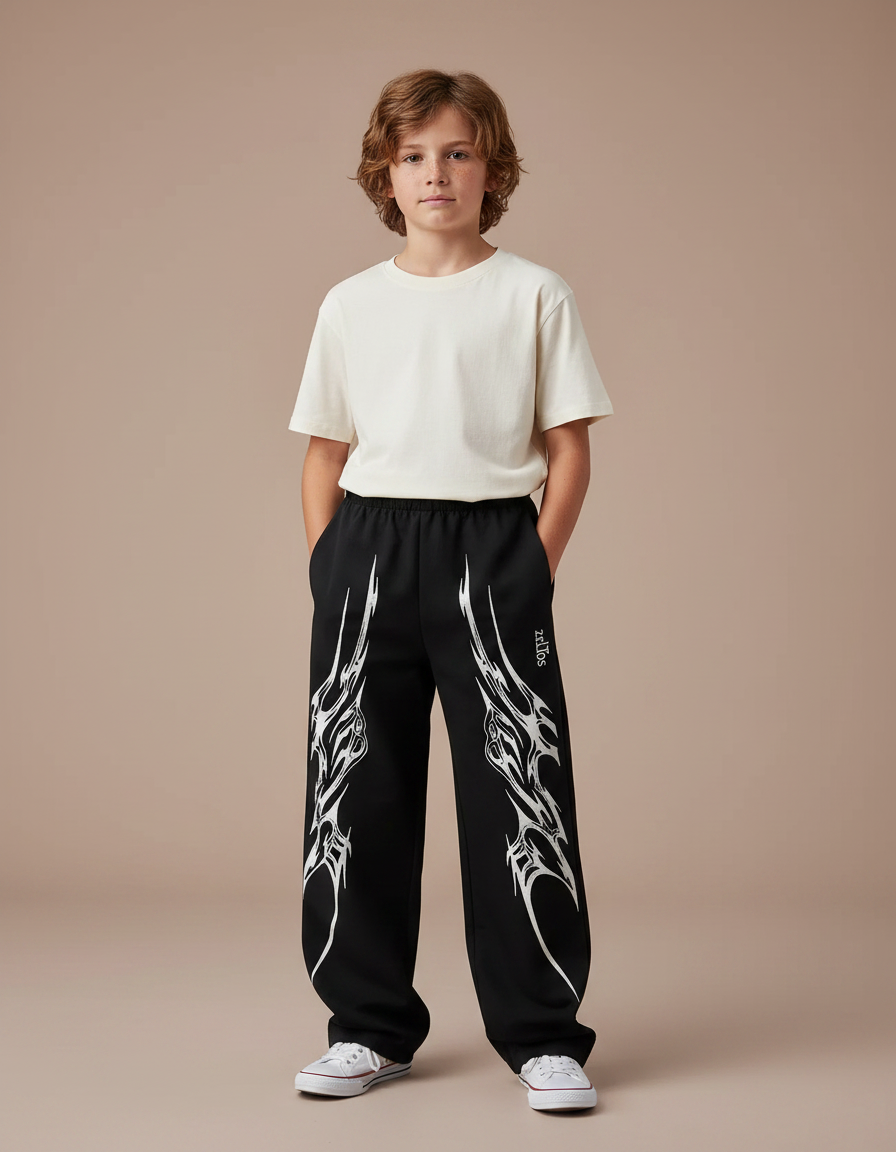 Pantalon Fluide Imprimé Noir - Molleton