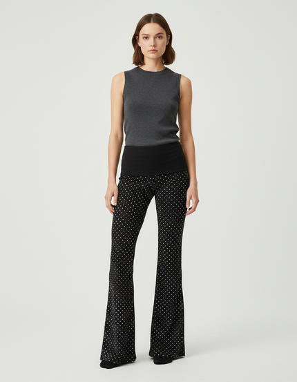 Pantalon Fluide Noir Ample Pois Évasé Femme - Maille
