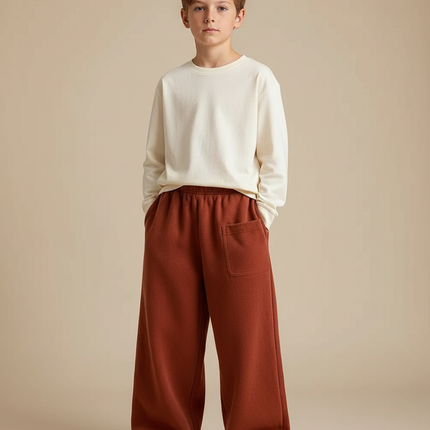 Pantalon Fluide Marron Ample Décontracté Enfant Coton - Molleton