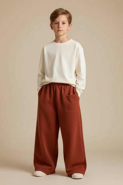 Pantalon Fluide Marron Ample Décontracté Enfant Coton - Molleton