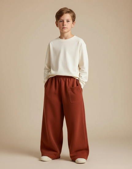 Pantalon Fluide Marron Ample Décontracté Enfant Coton - Molleton