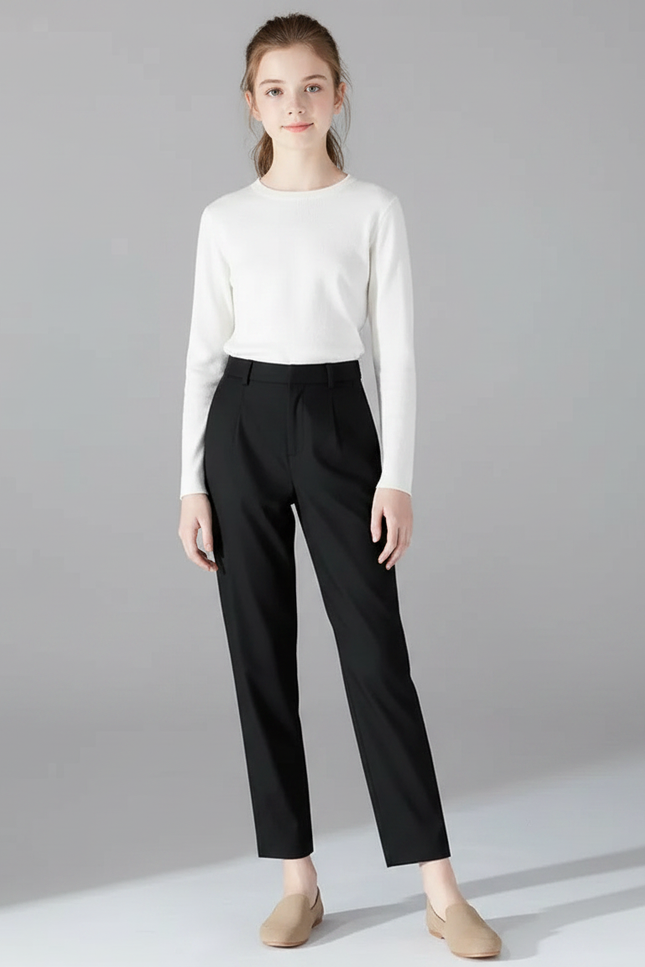 Pantalon Fluide Noir Droit Élégant Taille Haute - Viscose