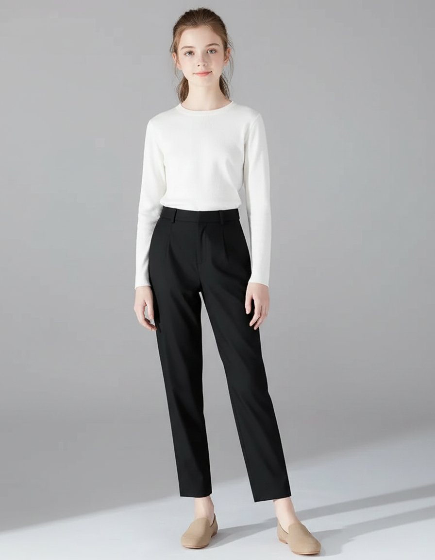 Pantalon Fluide Noir Droit Élégant Taille Haute - Viscose