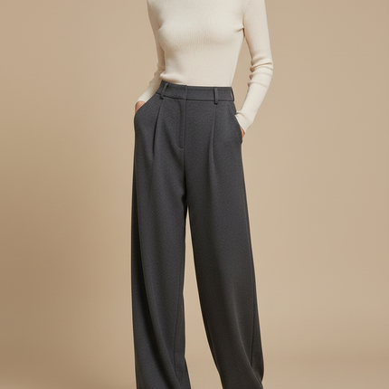 Pantalon Large Fluide Femme Petite - Gris Laine