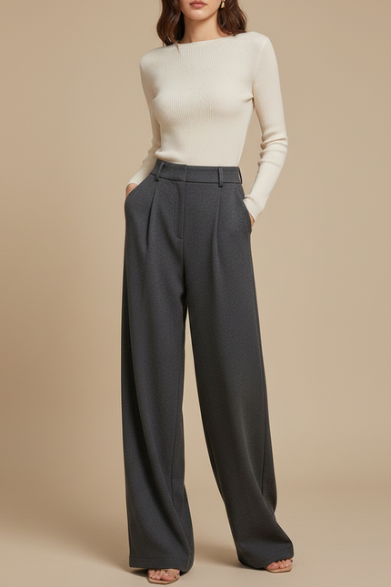 Pantalon Large Fluide Femme Petite - Gris Laine