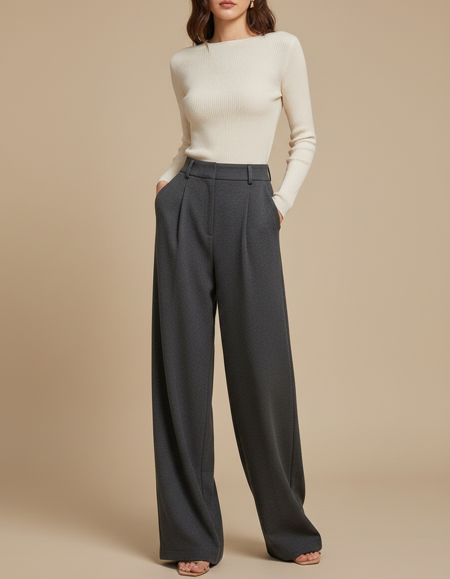 Pantalon Large Fluide Femme Petite - Gris Laine