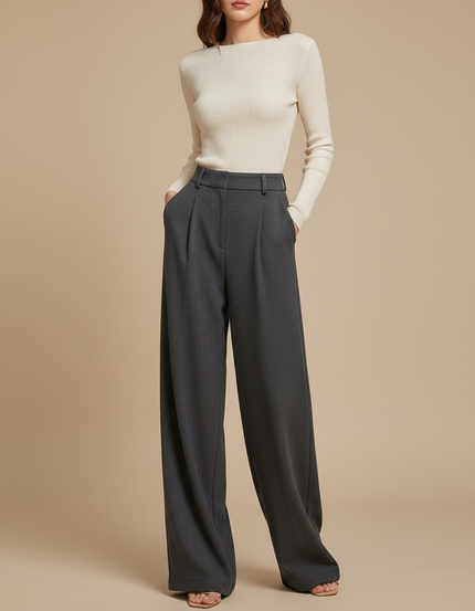 Pantalon Large Fluide Femme Petite - Gris Laine