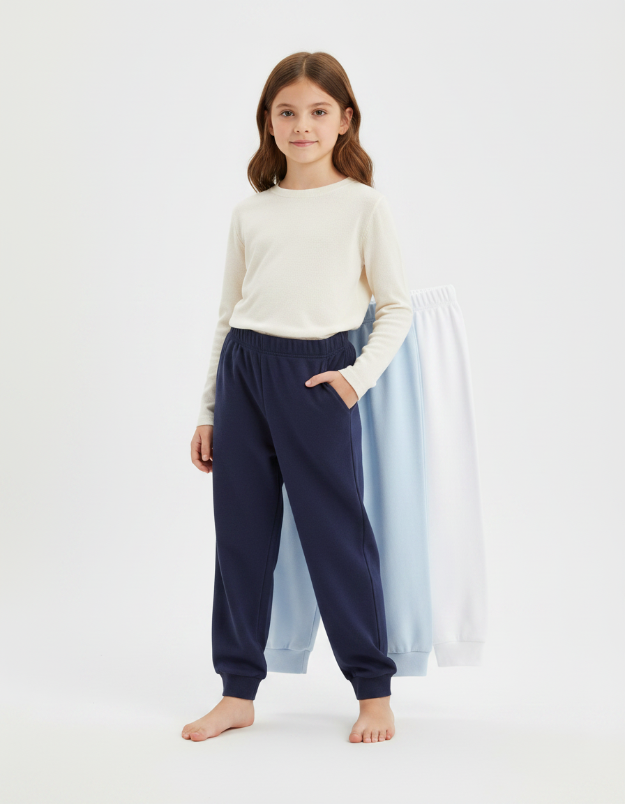Pantalon Fluide Bleu Marine Coton Ample Enfant - Molleton