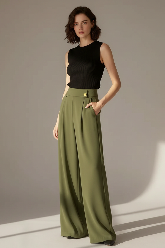 Tailleur Femme Fluide Pantalon - Kaki Viscose