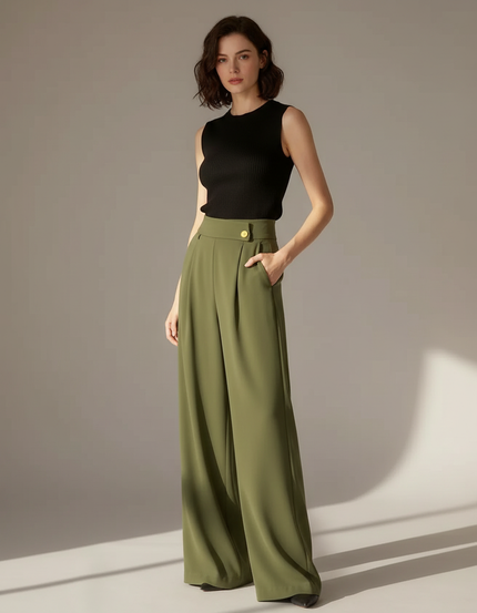 Tailleur Femme Fluide Pantalon - Kaki Viscose