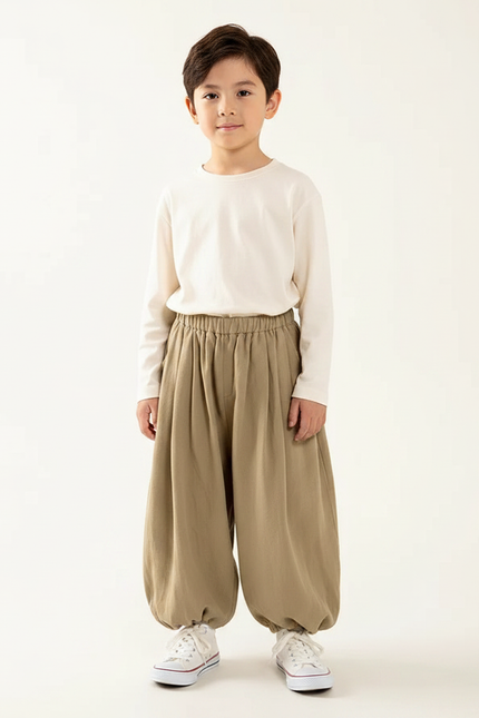 Pantalon Fluide Kaki Ample Coton Enfant