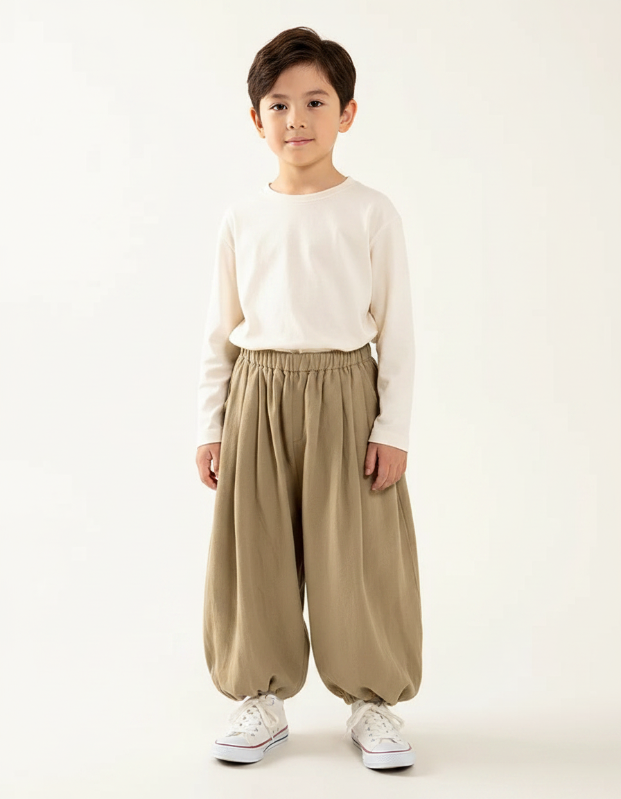 Pantalon Fluide Kaki Ample Coton Enfant
