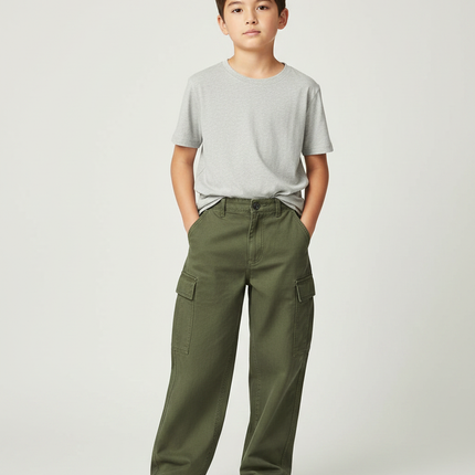 Pantalon Fluide Kaki Coton Ample Cargo Enfant - Toile