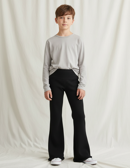 Pantalon Fluide Noir Côtelé Évasé Confortable Enfant - Maille