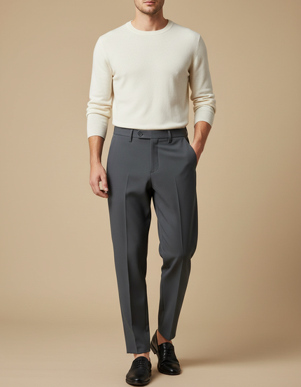Pantalon Fluide Homme Gris Coupe Droite Élégant - Polyester