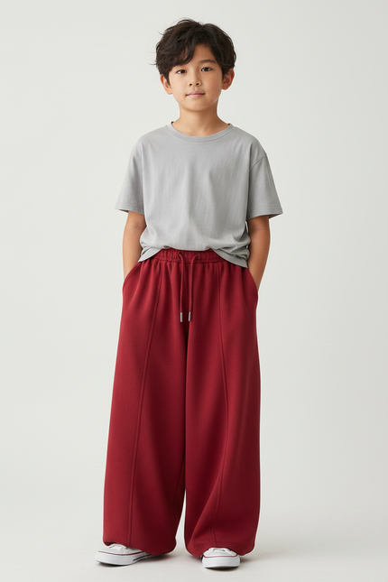 Pantalon Fluide Rouge Ample Molleton Épais Enfant