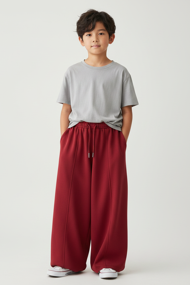 Pantalon Fluide Rouge Ample Molleton Épais Enfant