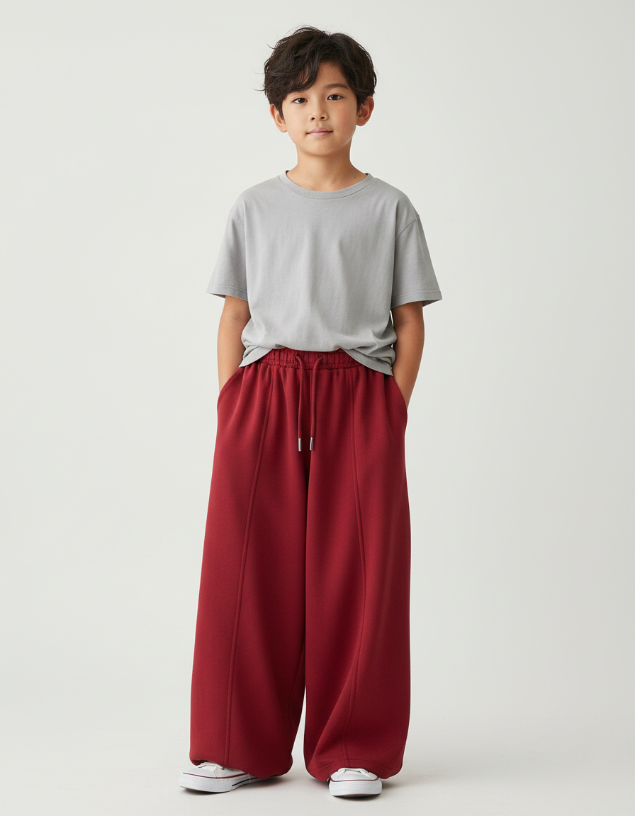 Pantalon Fluide Rouge Ample Molleton Épais Enfant