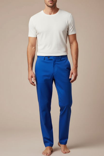 Pantalon Fluide Bleu Royal Droit Élégant Homme - Polyester