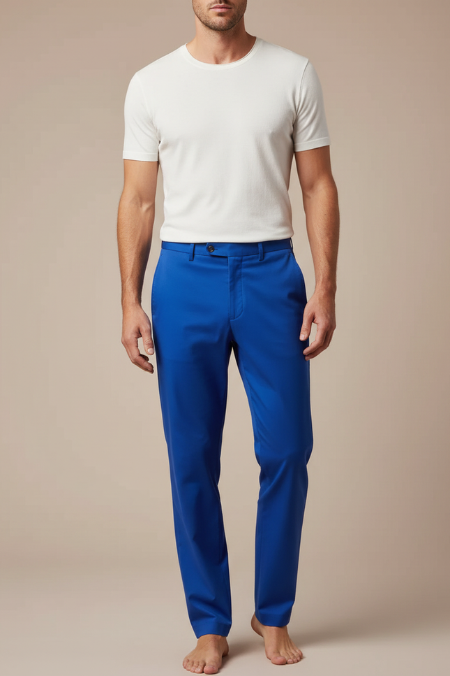 Pantalon Fluide Bleu Royal Droit Élégant Homme - Polyester