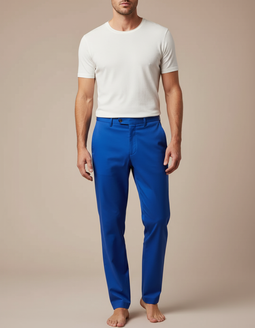 Pantalon Fluide Bleu Royal Droit Élégant Homme - Polyester