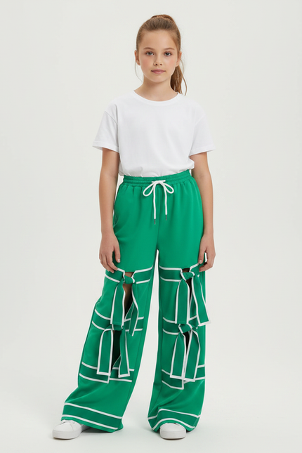 Pantalon Fluide Vert Ample Bowknot Décontracté Enfant - Molleton