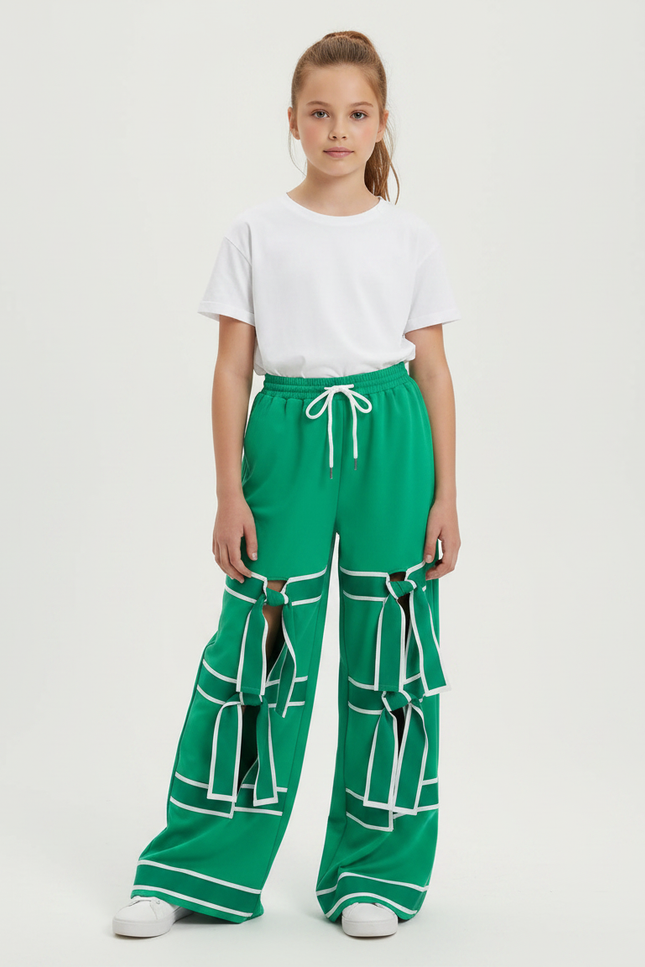 Pantalon Fluide Vert Ample Bowknot Décontracté Enfant - Molleton