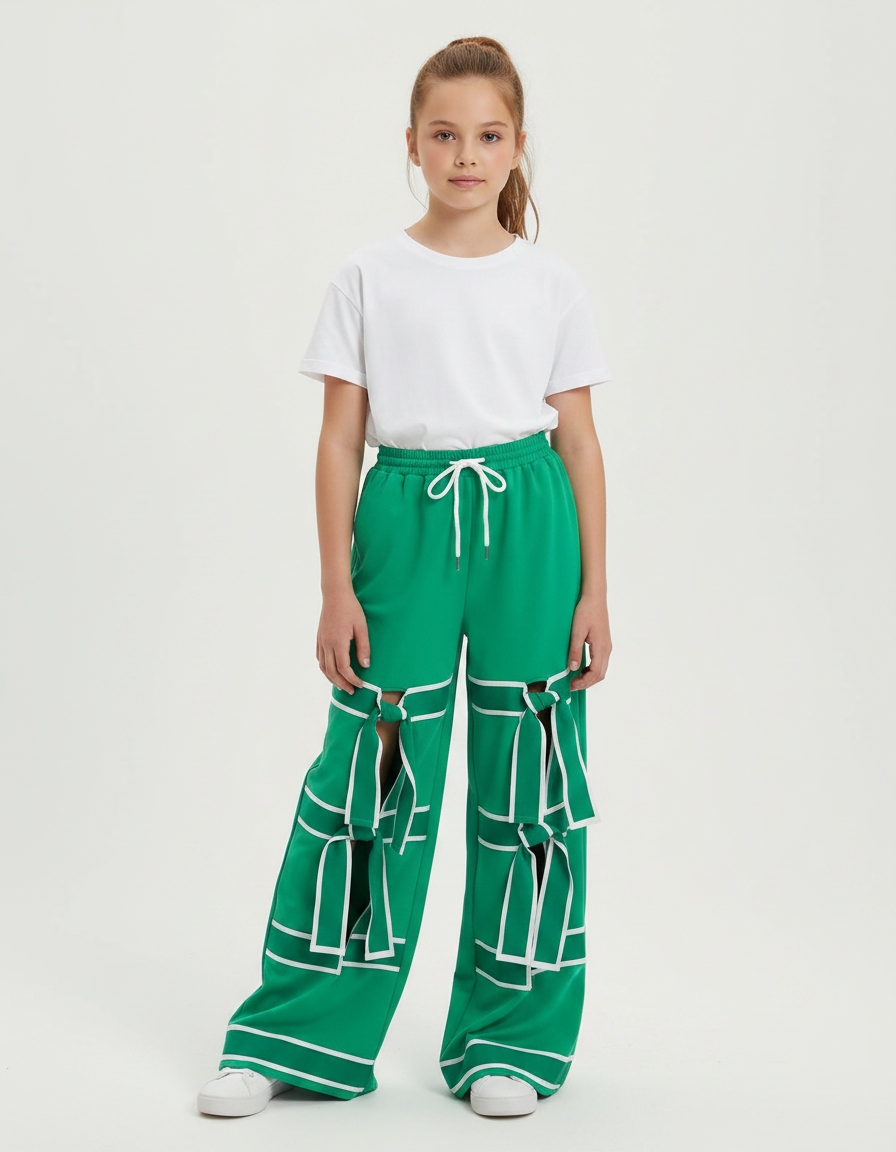 Pantalon Fluide Vert Ample Bowknot Décontracté Enfant - Molleton
