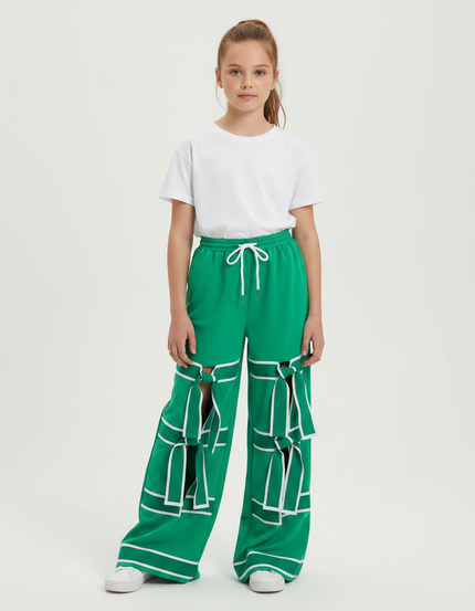 Pantalon Fluide Vert Ample Bowknot Décontracté Enfant - Molleton