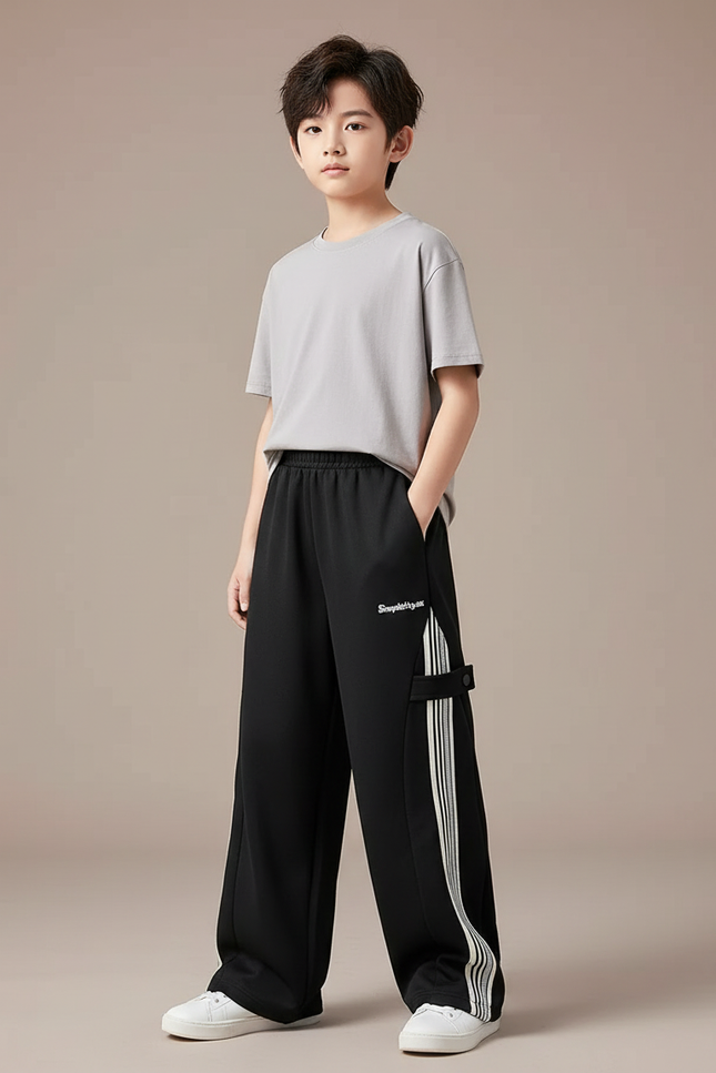 Pantalon Fluide Noir Bande Blanche - Polyester