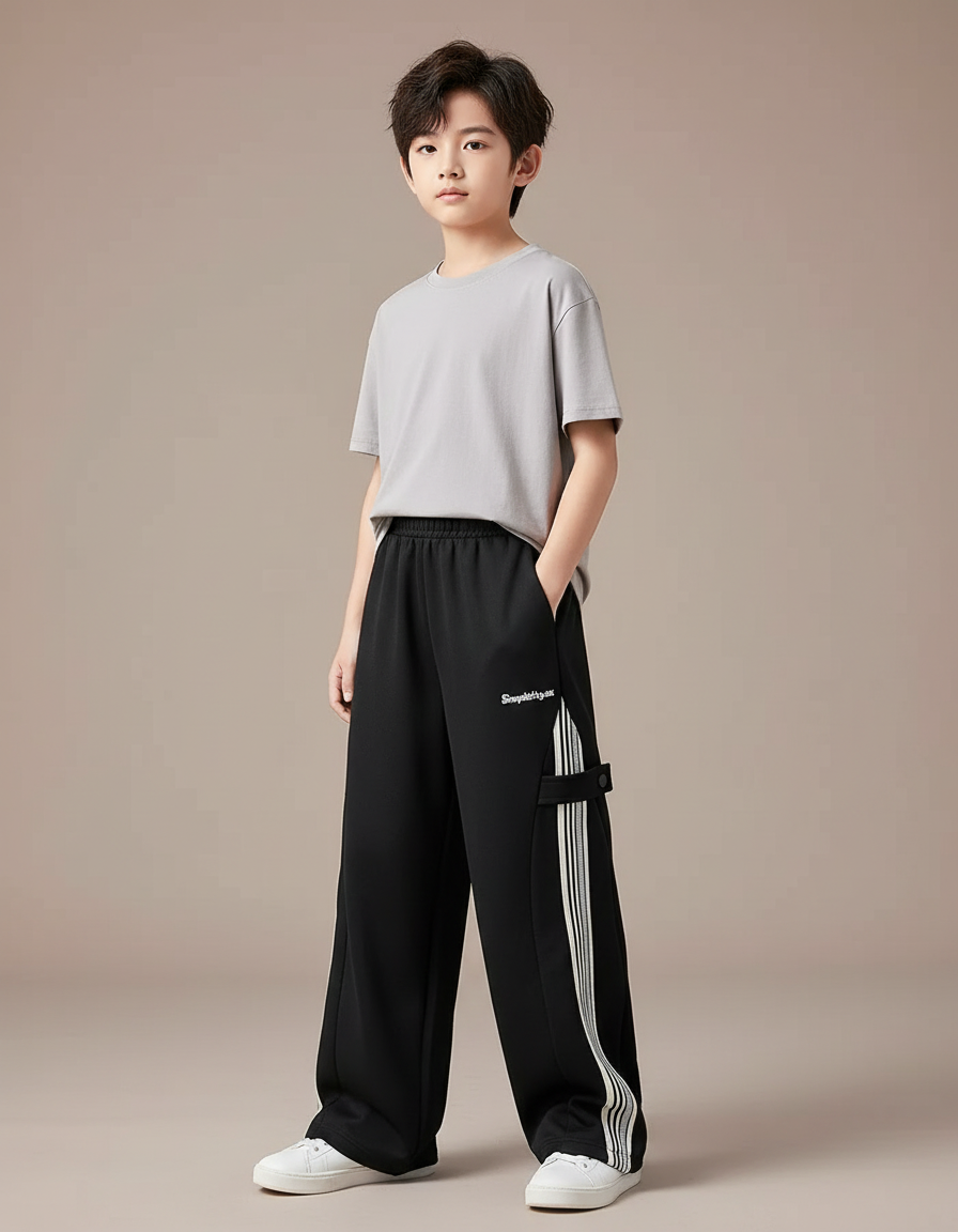 Pantalon Fluide Noir Bande Blanche - Polyester