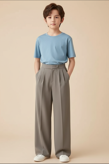 Pantalon Fluide Garçon Gris Palazzo - Polyester