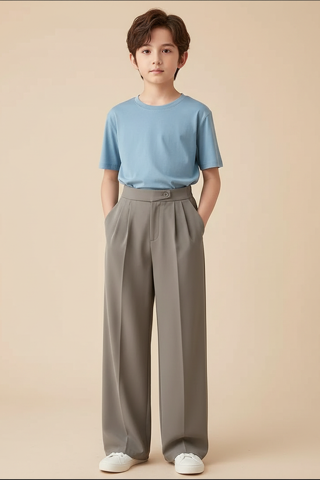Pantalon Fluide Garçon Gris Palazzo - Polyester