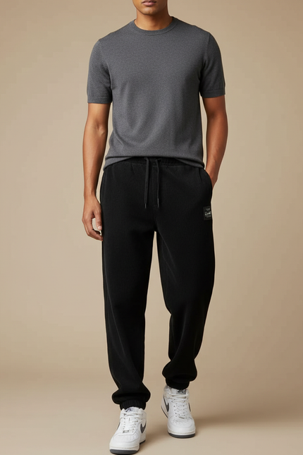 Pantalon Fluide Noir Côtelé Ample Décontracté Homme - Cordé