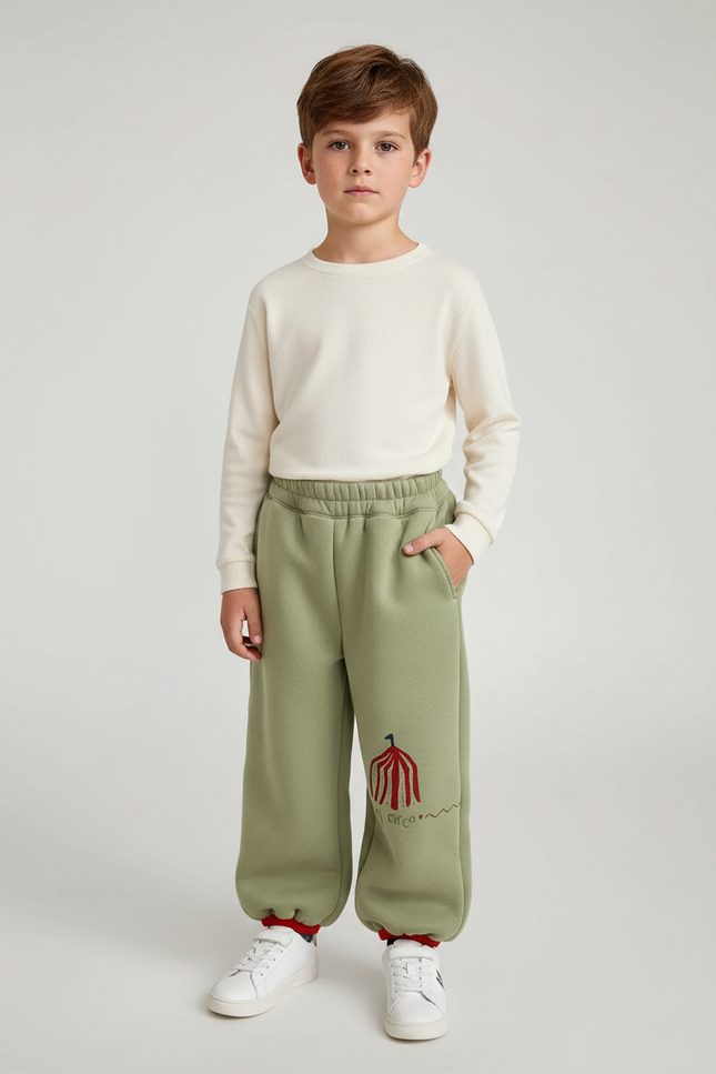 Pantalon Fluide Vert Kaki Ample Molleton Cirque Garçon
