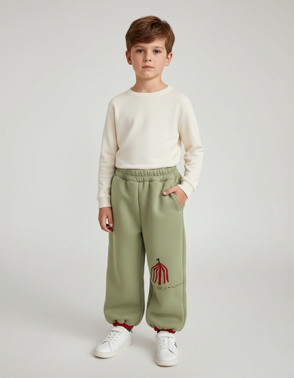 Pantalon Fluide Vert Kaki Ample Molleton Cirque Garçon