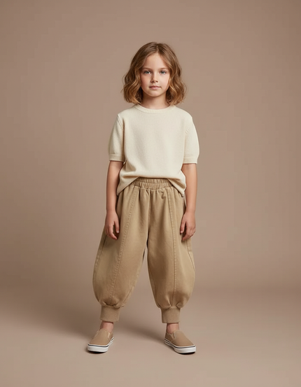 Pantalon Fluide Beige Coton Ample Harem Enfant - Molleton