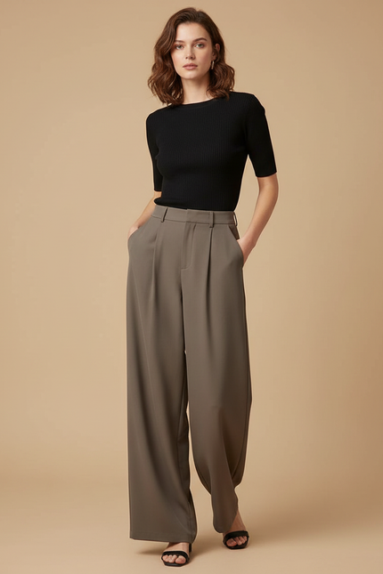 Pantalon Fluide Taupe - Kaki Polyester
