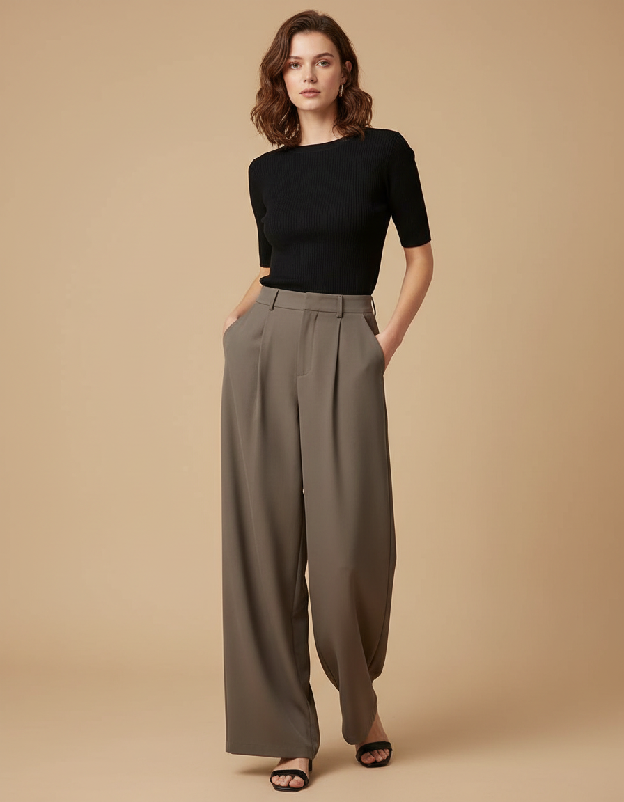 Pantalon Fluide Taupe - Kaki Polyester