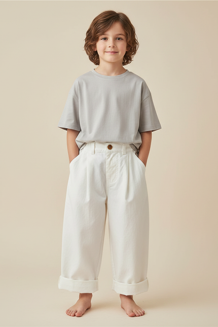 Pantalon Fluide Blanc Ample Décontracté Coton Enfants