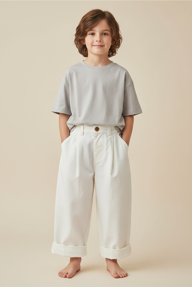 Pantalon Fluide Blanc Ample Décontracté Coton Enfants