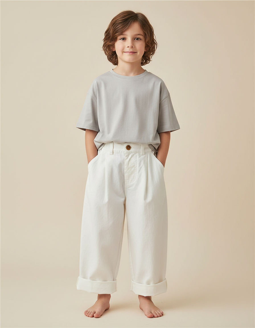 Pantalon Fluide Blanc Ample Décontracté Coton Enfants