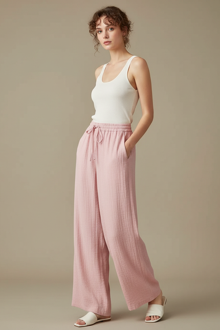 Pantalon Fluide Rose Ample Coton Léger Femme