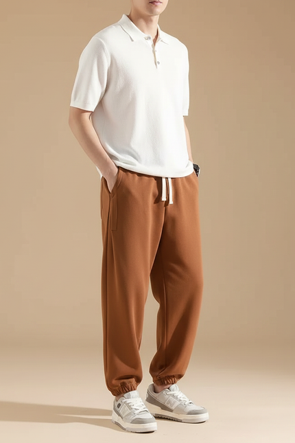 Pantalon Fluide Marron Cordon Confort Décontracté Homme - Molleton