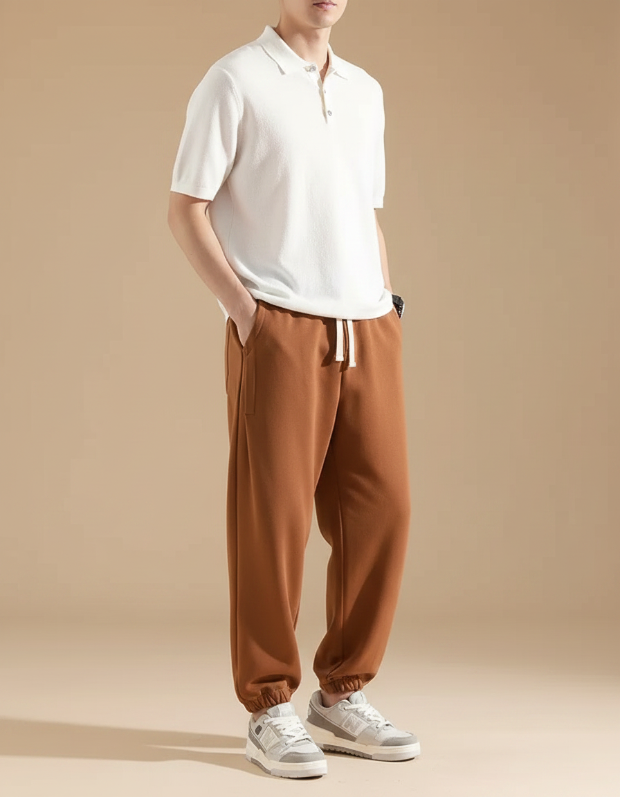 Pantalon Fluide Marron Cordon Confort Décontracté Homme - Molleton