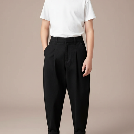 Pantalon Fluide Noir Ample Plissé Confortable Enfant - Polyester