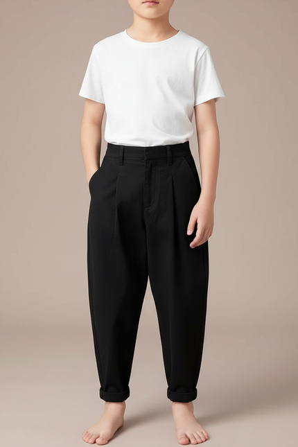 Pantalon Fluide Noir Ample Plissé Confortable Enfant - Polyester