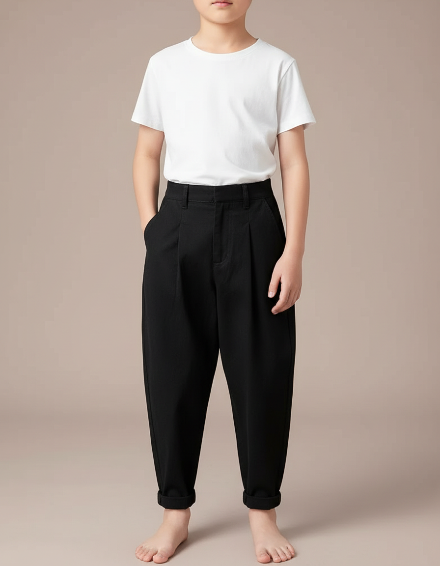 Pantalon Fluide Noir Ample Plissé Confortable Enfant - Polyester