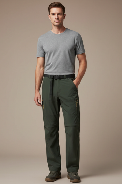 Pantalon Fluide Vert Militaire Léger Détachable Homme - Polyester
