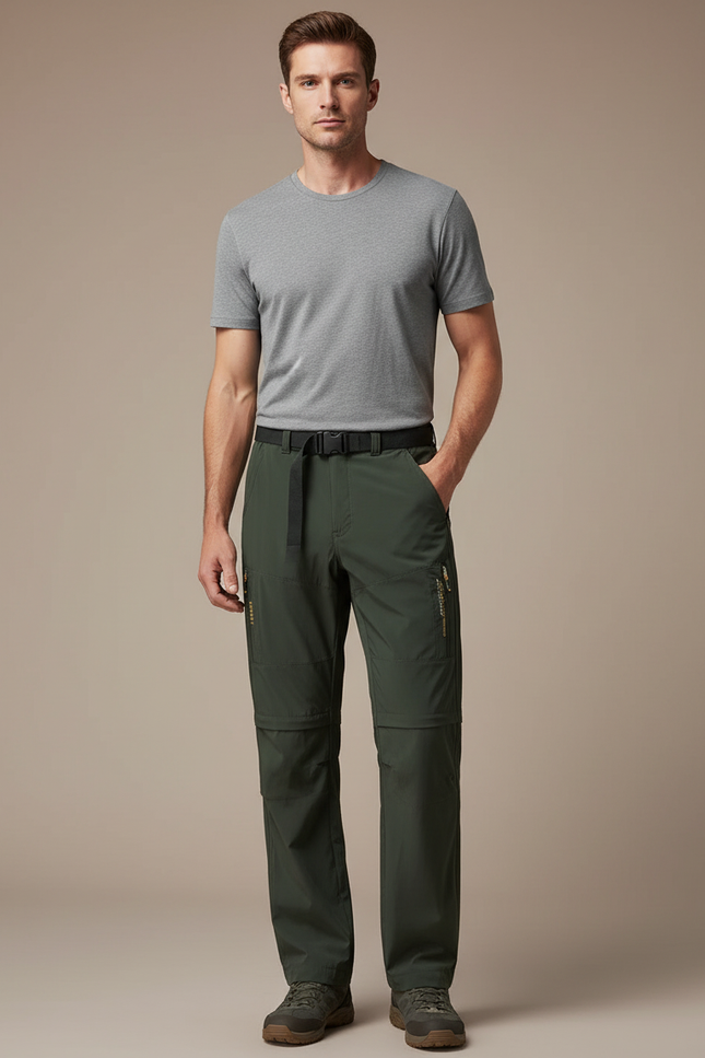 Pantalon Fluide Vert Militaire Léger Détachable Homme - Polyester